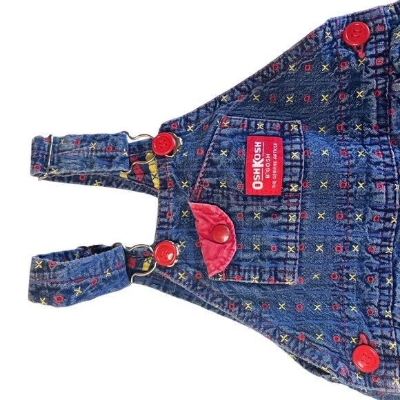 Vintage Osh Kosh‎ B’Gosh denim x o tic tac toe printed overalls 24M - Picture 6 of 9